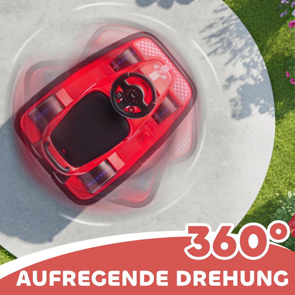 AUTOSCOOTER DE-06256 360° drehbar mit Lenkrad und LED-Lichtern Rot - Rot, Kunststoff/Metall (74/53/48cm) - ComfortXL