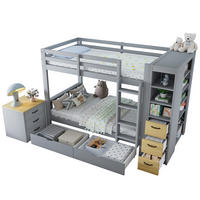 ETAGENBETT 90x200 cm in Hellgrau/Natur mit Stauraum und frei platzierbarer Nachtkommode - Hellgrau, Holz (90/200cm) - IVMEU