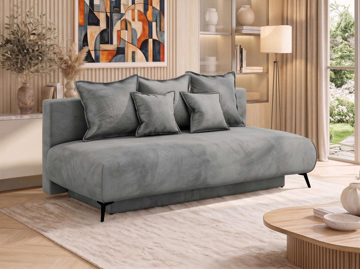 3-SITZER SOFA VIRENO - Hellgrau Velvet - Hellgrau/Schwarz, Textil/Metall (197/95/102cm) - MKS