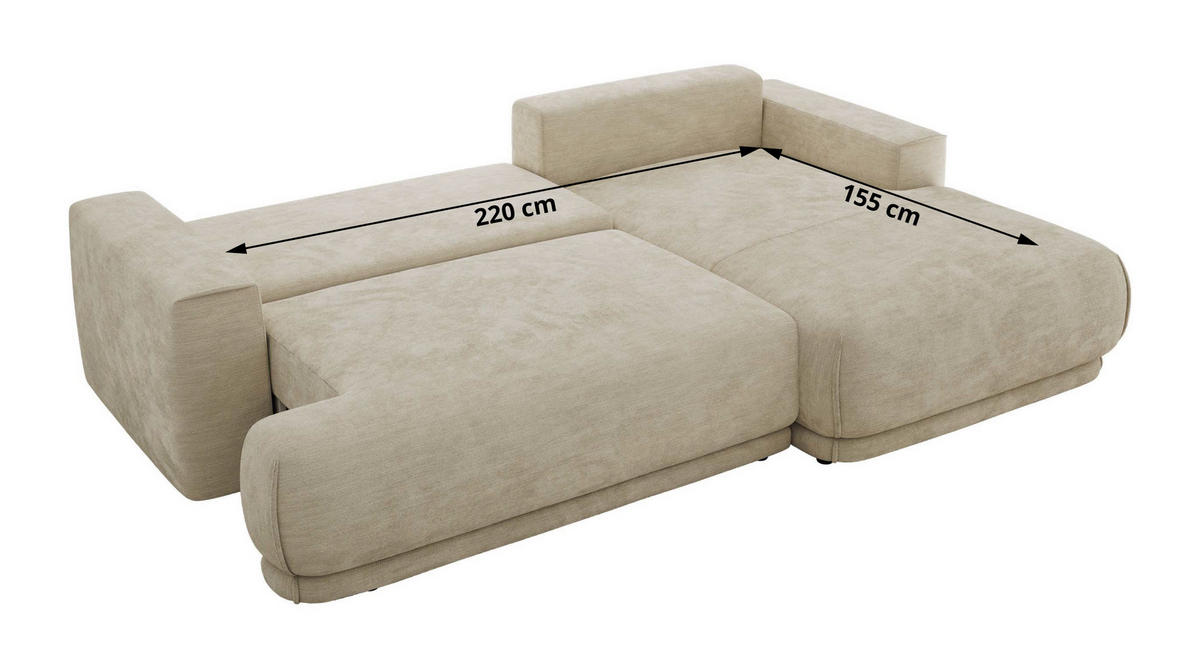 ECKSCHLAFSOFA RINA L Beige Schenille glatt - rechts - Beige/Schwarz, Kunststoff/Textil (170/267cm) - MKS