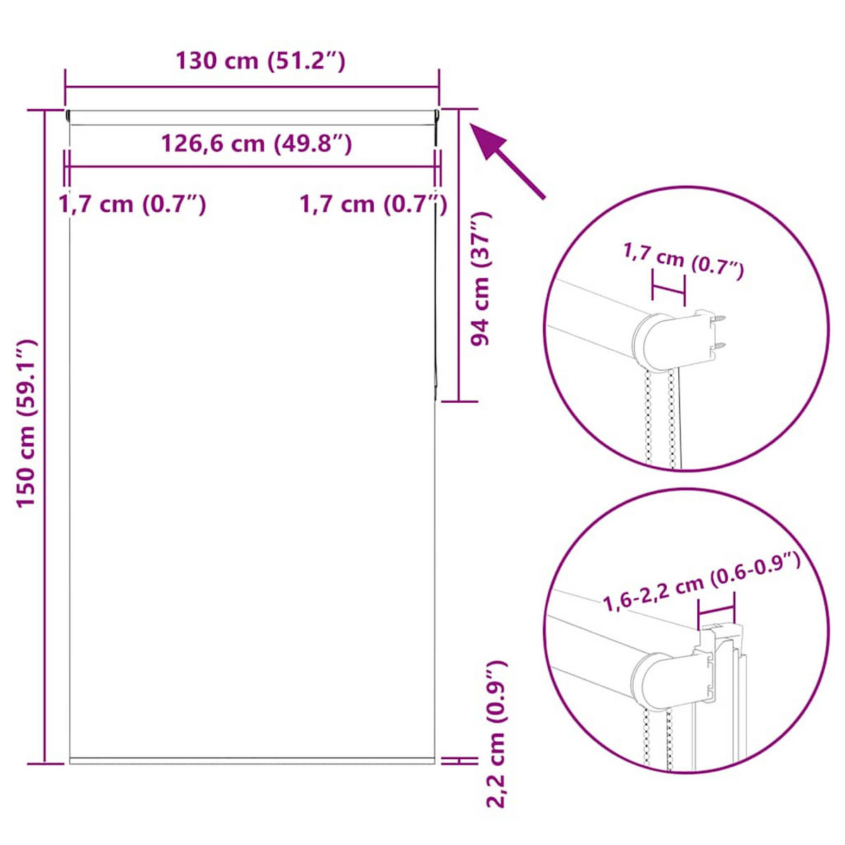 VERDUNKELUNGSROLLO 130/150 cm Stoffbreite 126,6 cm aus Polyester Grau - Grau, Textil (130/150cm) - vidaXL