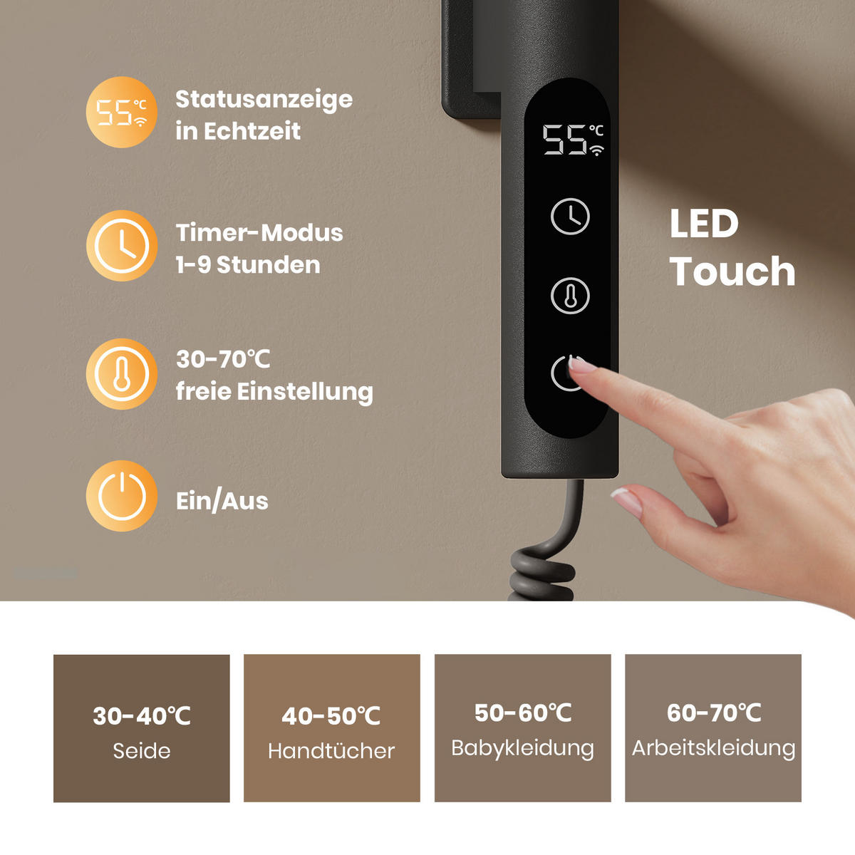 HEIZKÖRPER Handtuchheizkörper Intelligentes Heizsystem mit Ablage Schwarz 76/45 cm - Schwarz, Metall (45/76/14cm) - EMKE