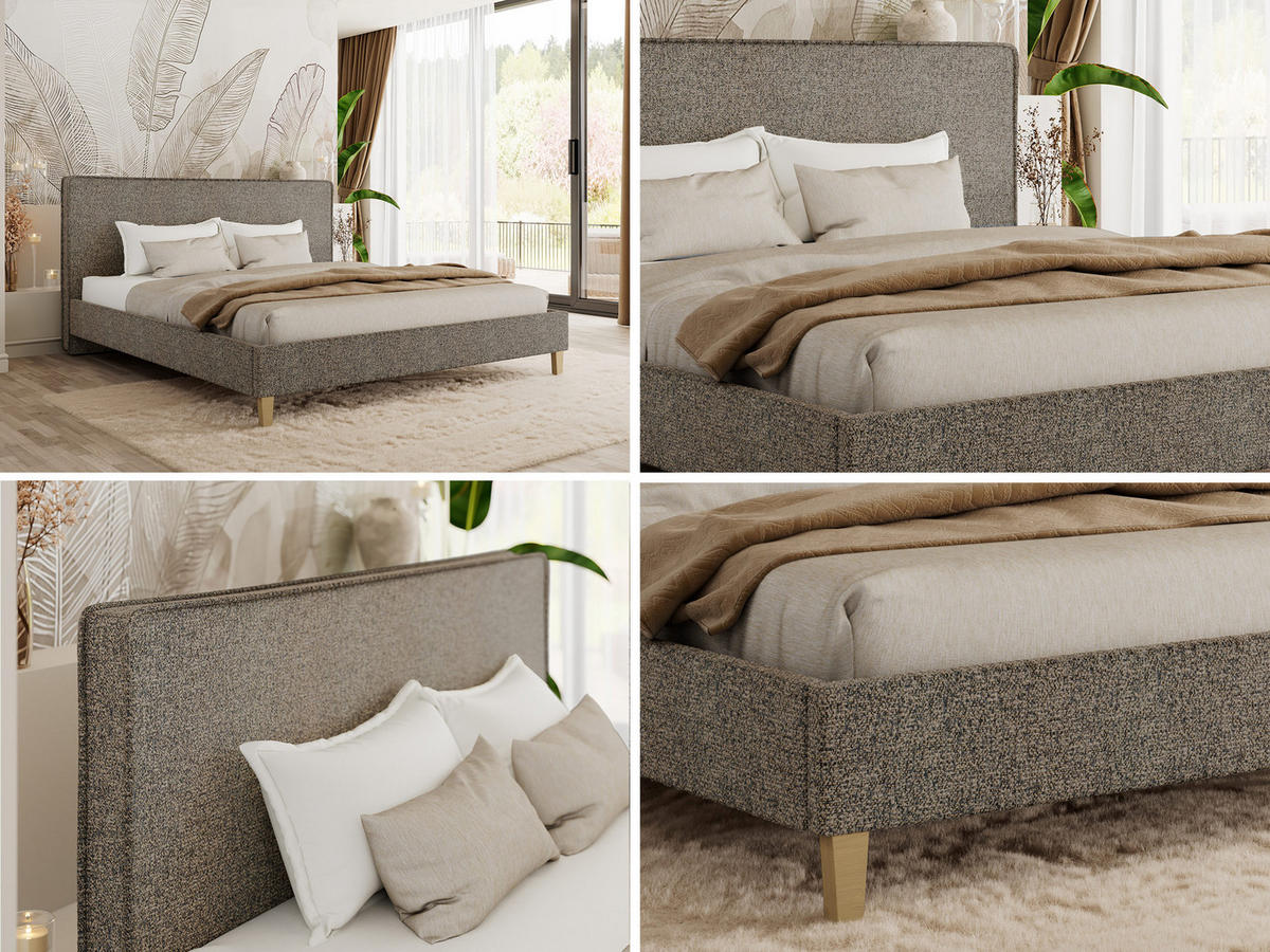 ČALÚNENÁ POSTEĽ LUMARO CLASSIC 140/200 - Sivá Štruktúrovaná látka - Matrac Foam - sivá/jadrový buk, drevo/textil (140/200cm) - MKS