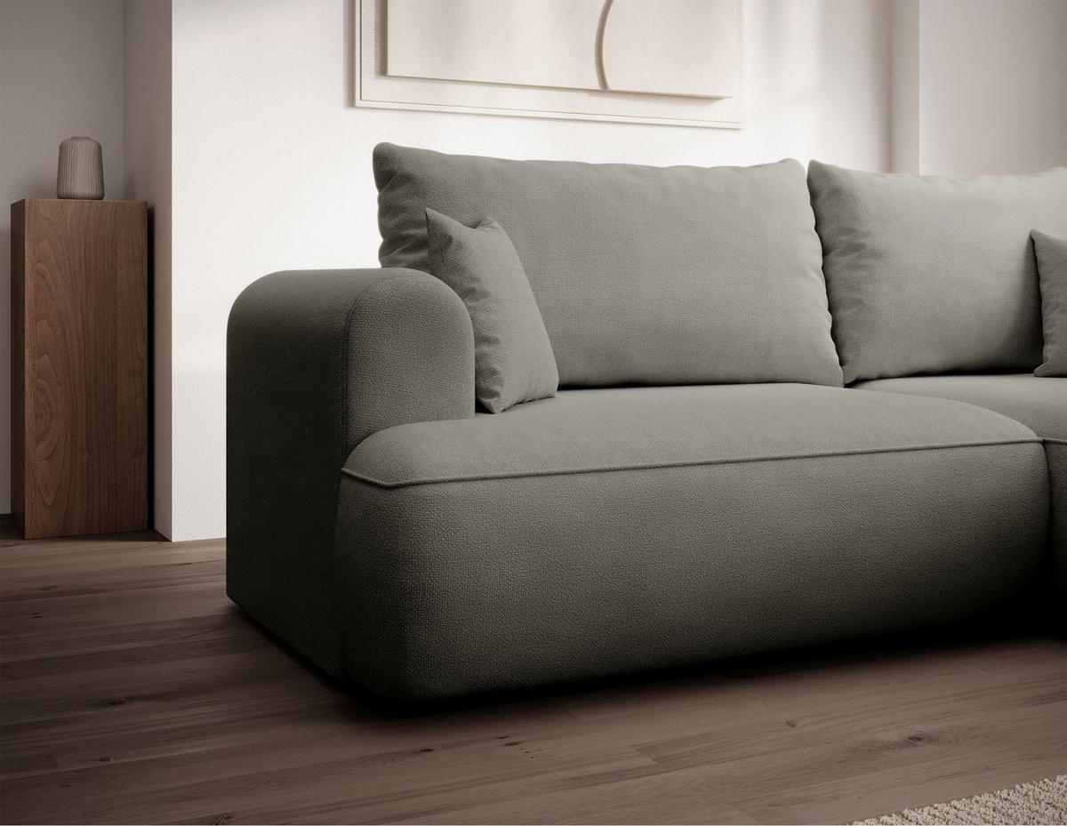 ECKSCHLAFSOFA Ovo Mini Hellgrau Easy-Clean-Chenille-Bezug - Hellgrau/Schwarz, Kunststoff/Textil (238/156cm) - Selsey