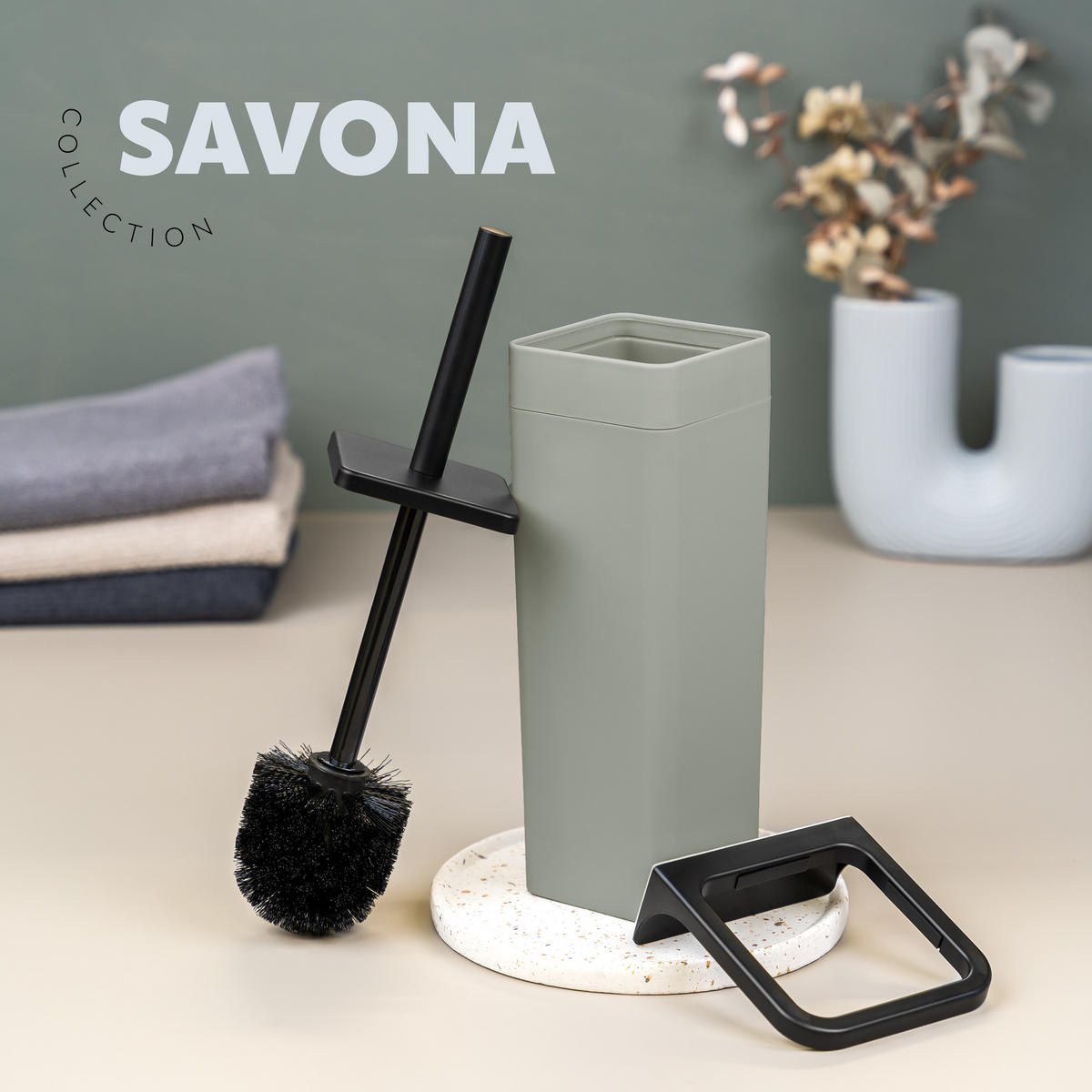 WC-GARNITUR SAVONA, salbei, Kunststoff - Salbeigrün, Kunststoff (12/36.5/13cm) - bremermann