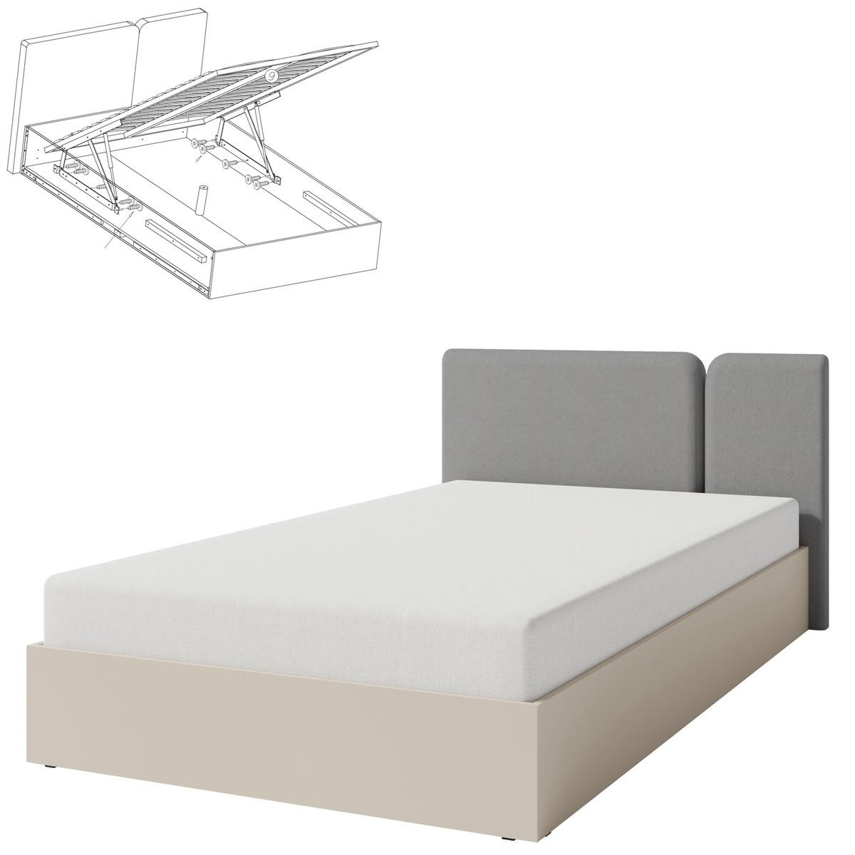 JUGENDZIMMER Laris Set C mit Bett 120 x 200 - Sandbeige / Eiche geölt - Eichefarben/Beige, Holzwerkstoff/Metall (145/195/50cm) - QMM TraumMöbel