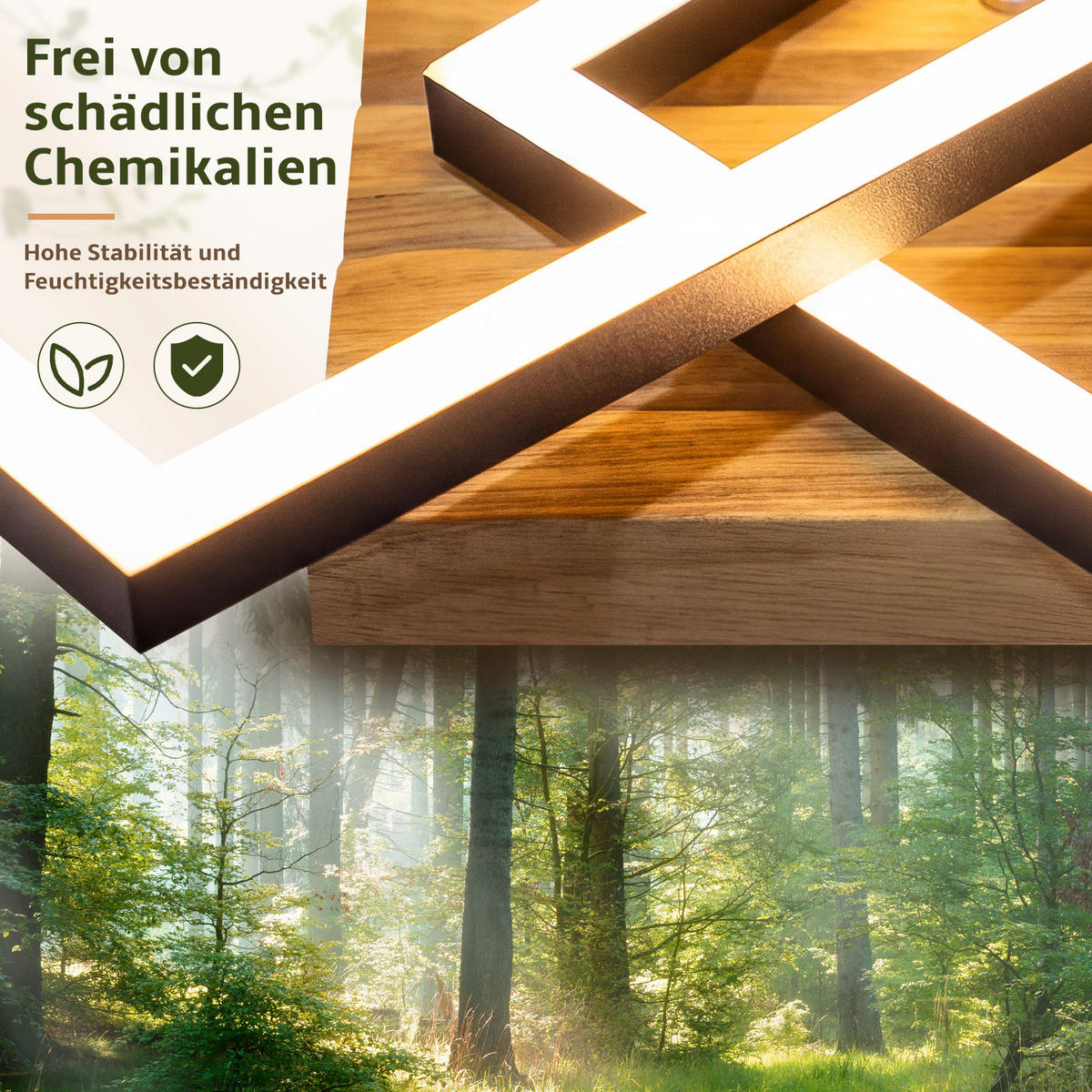 LED DECKENLEUCHTE Dravon 57/31/8.8 cm - Schwarz/Braun, Holz/Metall (57/31/8.8cm) - ZMH