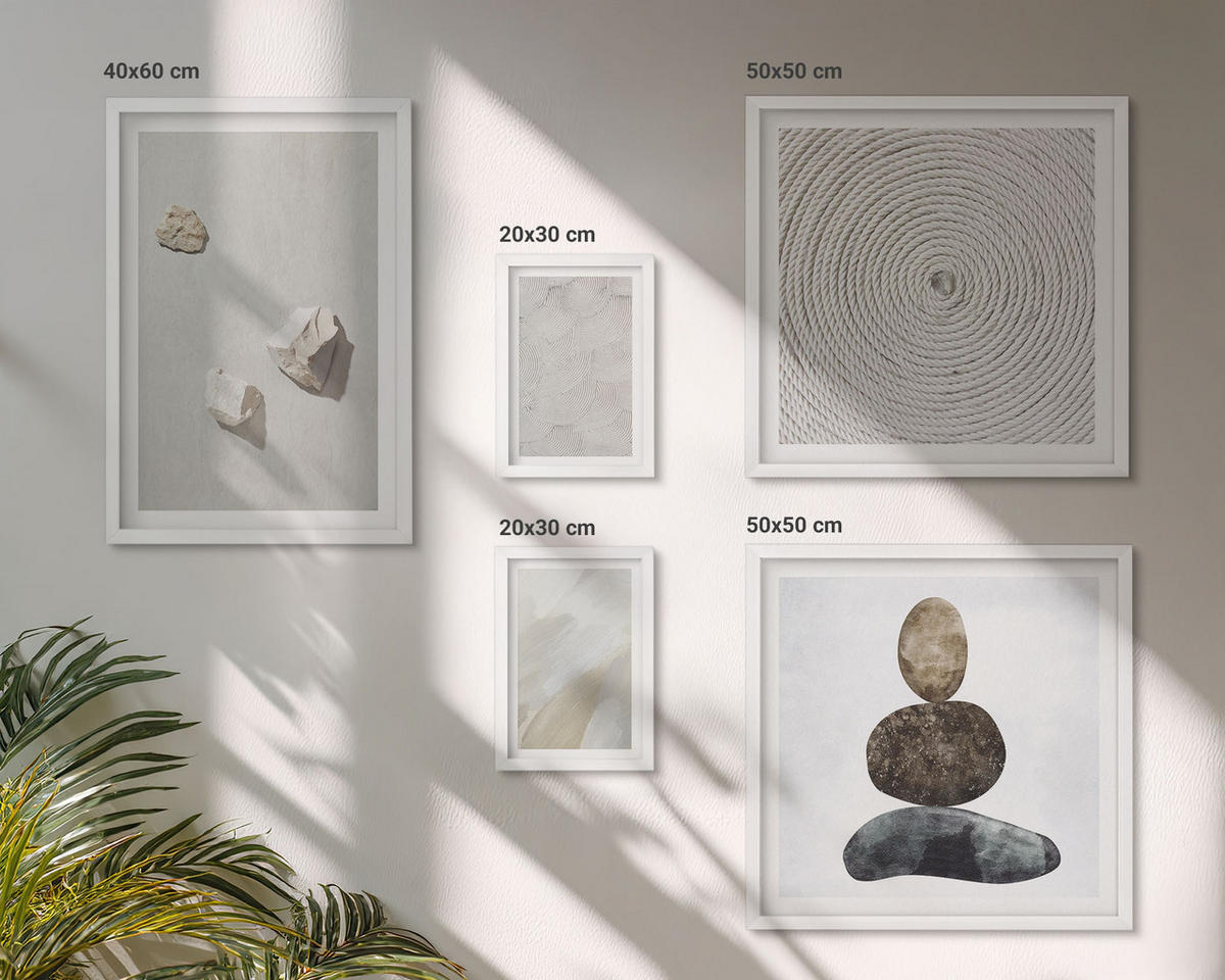 BILDER SET 5er Set - 50x50 cm & 20x30 cm & 40x60 cm Weißer Rahmen - Sandsteine moderne Farbe - Weiß, Kunststoff (40/60cm) - TULUP