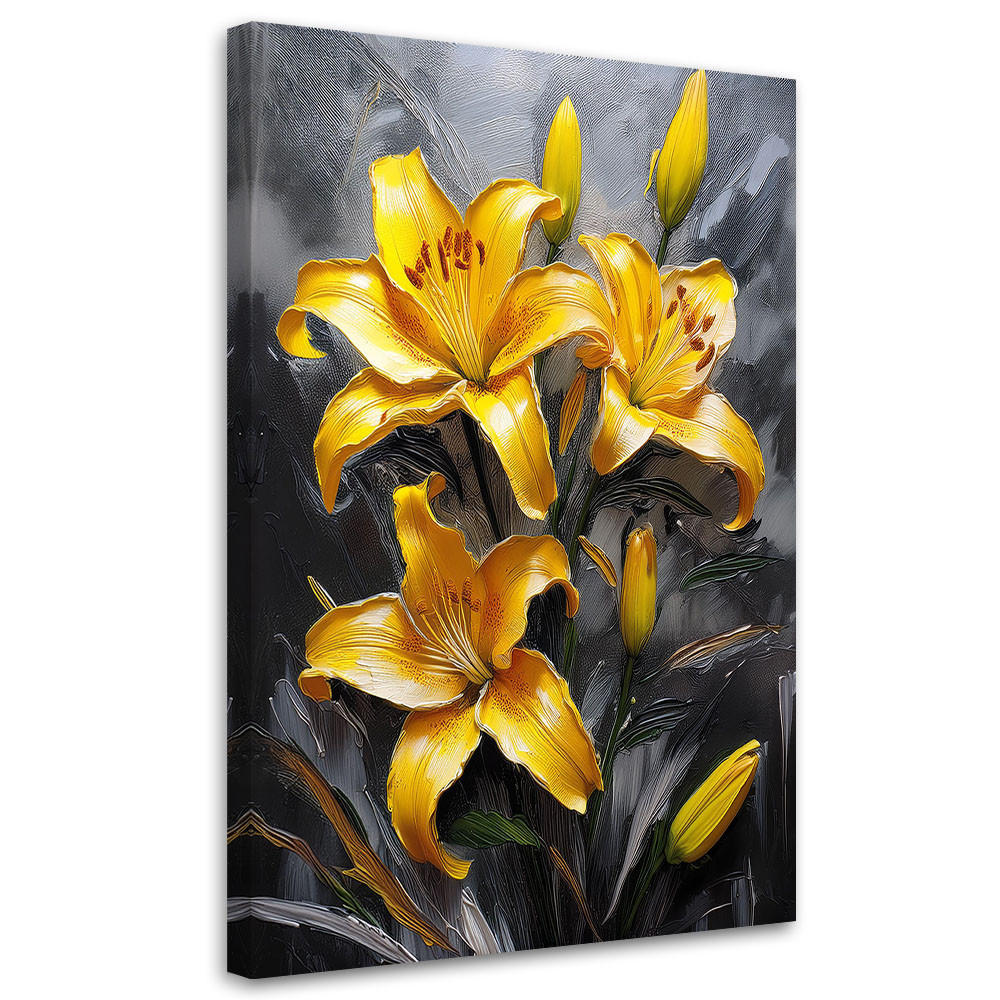 WANDBILD gelb bemalte blumenlilien - Gelb, Textil (40/60cm) - Feeby