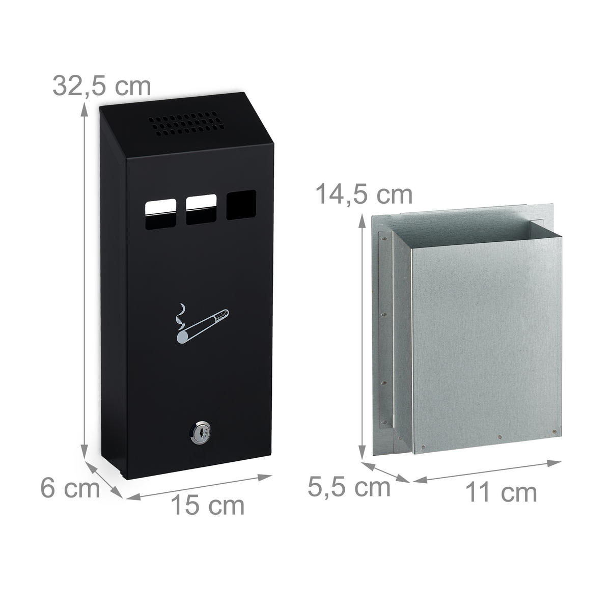 WANDASCHENBECHER - Schwarz, Metall (14.7cm) - Relaxdays