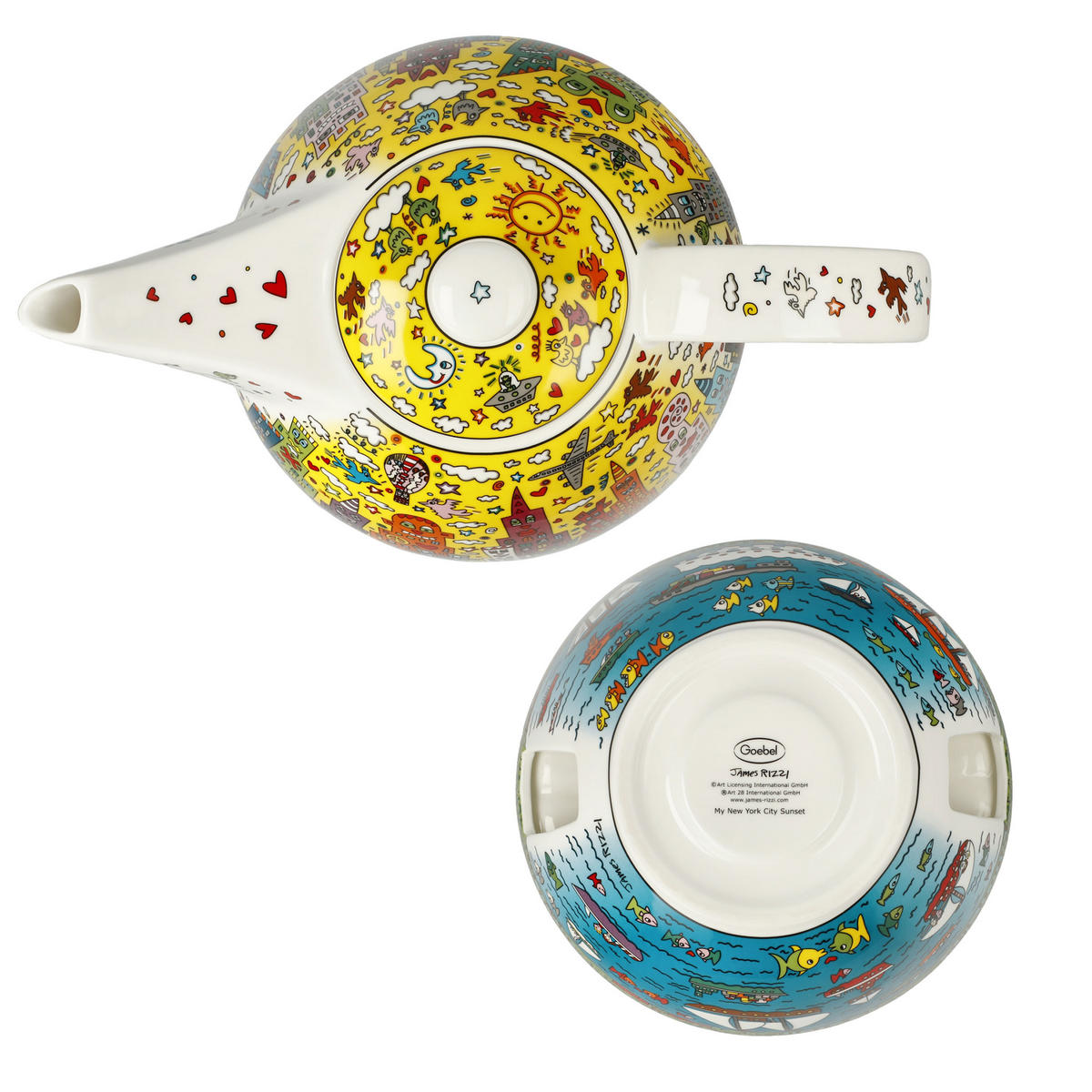 TEEKANNE MIT STÖVCHEN James Rizzi - My New York City Sunset bunt 1,2 l - Multicolor, Keramik (1.2L) - Goebel