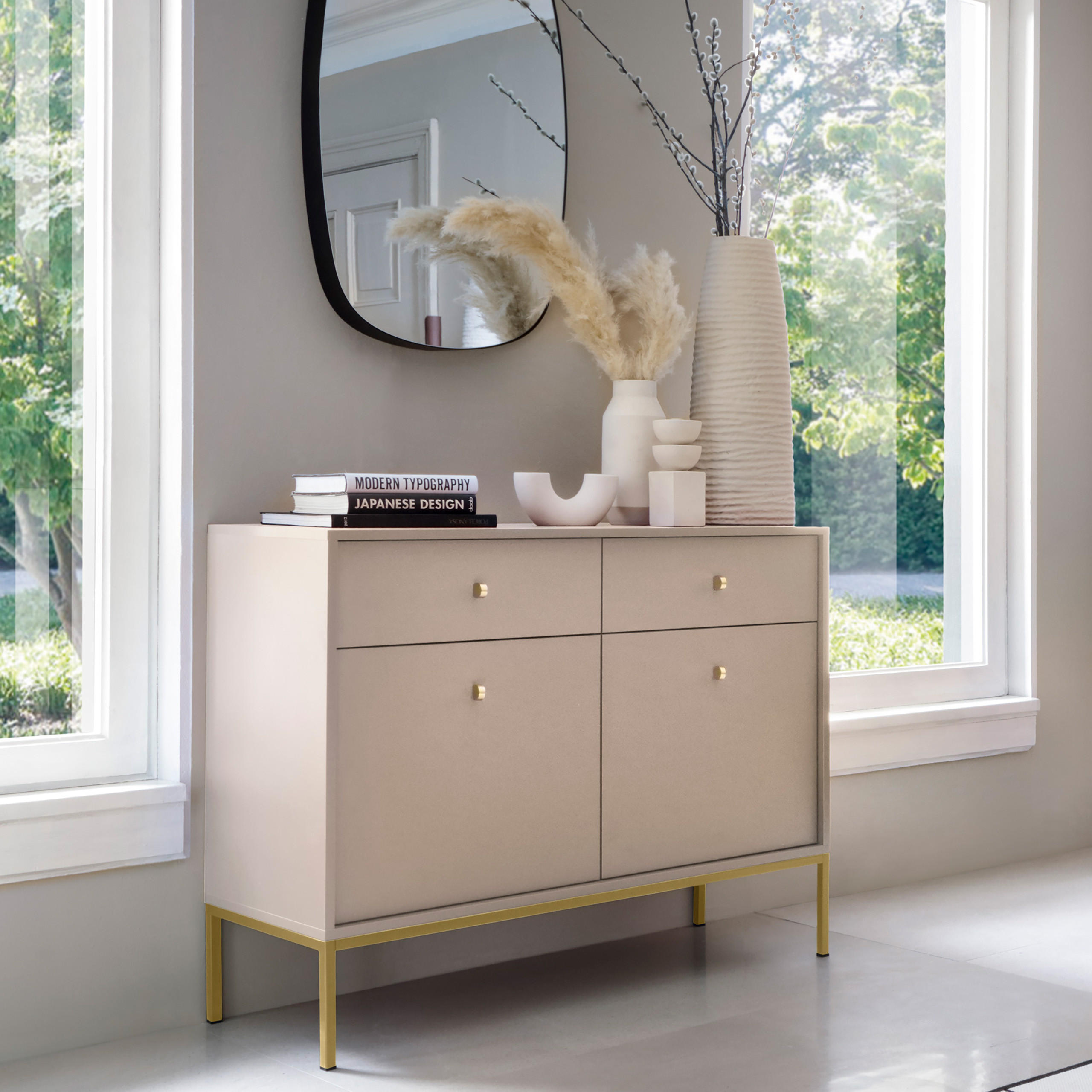 KOMMODE MONDO 104/83/39 cm mit 2 Schubladen 2 Türen Beige - Beige, Holzwerkstoff (104/83/39cm) - MASSENO