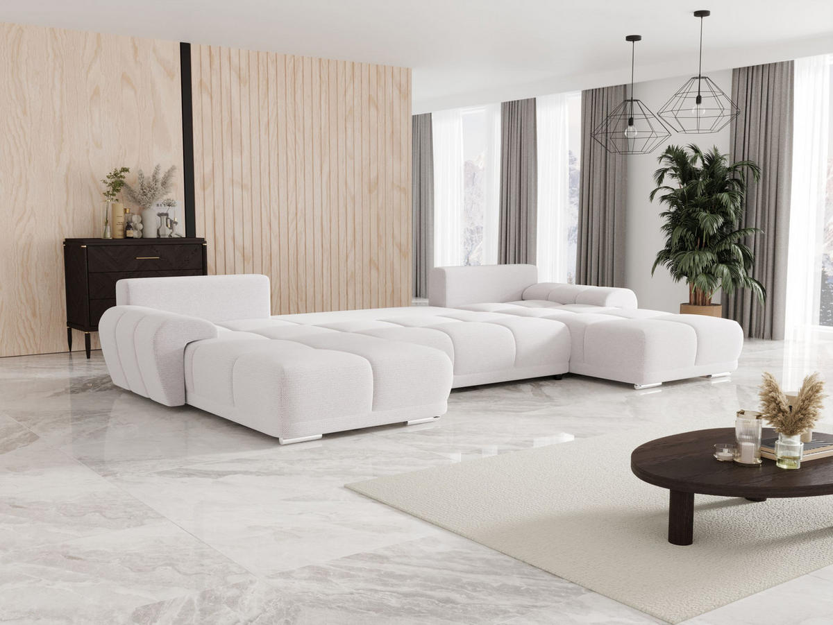 ECKSOFA BEGA U Links ARAGON 01 mit Schlaffunktion - Weiß, Textil (372/87/185cm) - Bedante