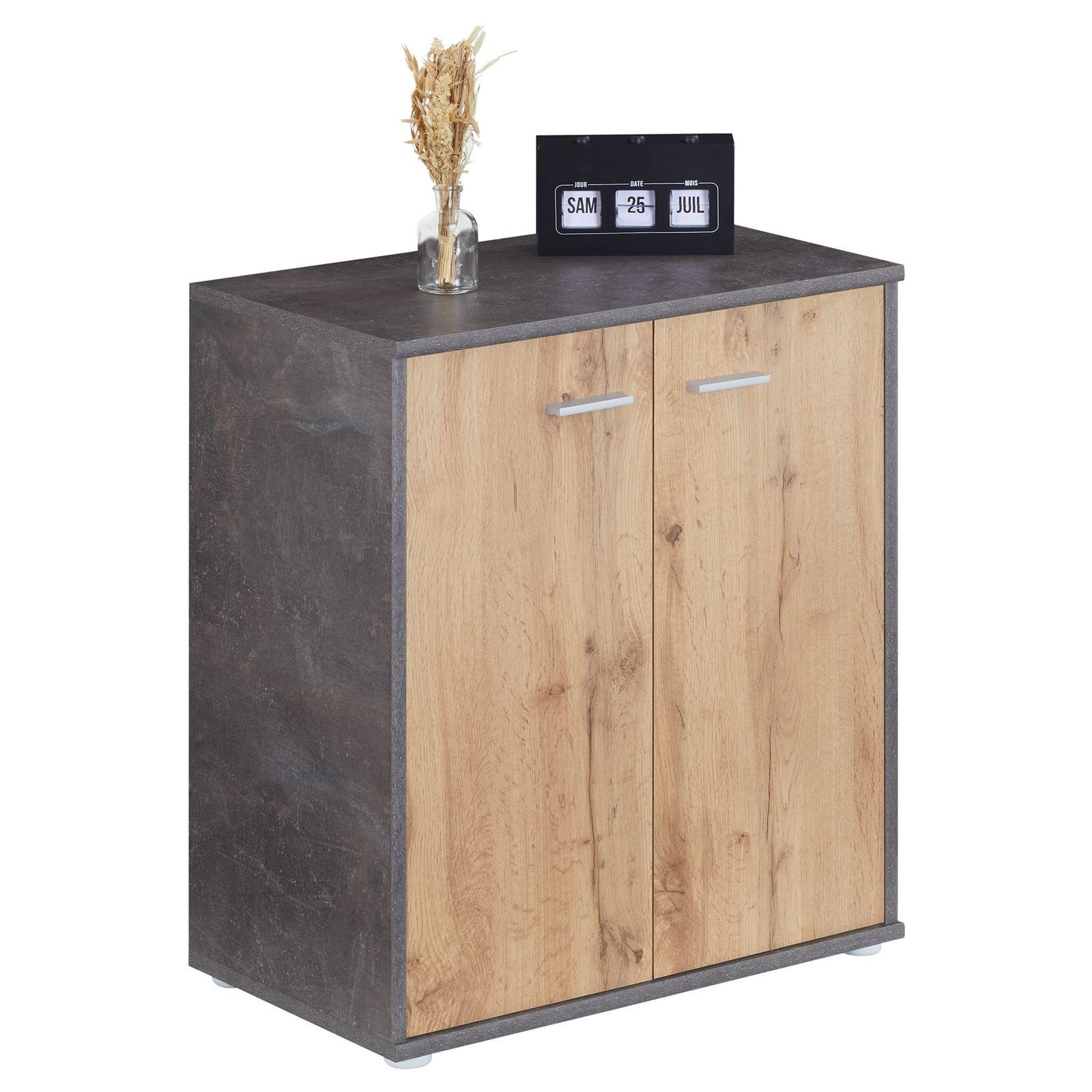 SCHUHSCHRANK LENNIS - Dunkelgrau/Eiche Wotan, Holzwerkstoff (60/70/35cm) - CARO-Möbel