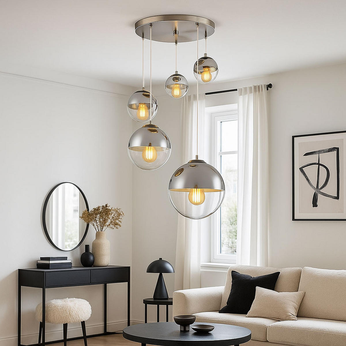 LED HÄNGELEUCHTE VARUS Silber Chrom - Silberfarben, Glas (64/64/150cm) - Globo Lighting