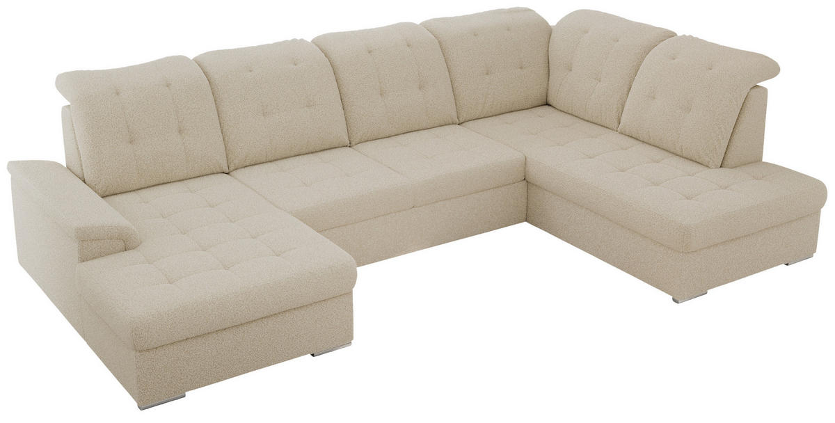 WOHNLANDSCHAFT MADRITO U - Beige Boucle - Rechts - Beige/Silberfarben, Textil/Metall (323/89/204cm) - MKS