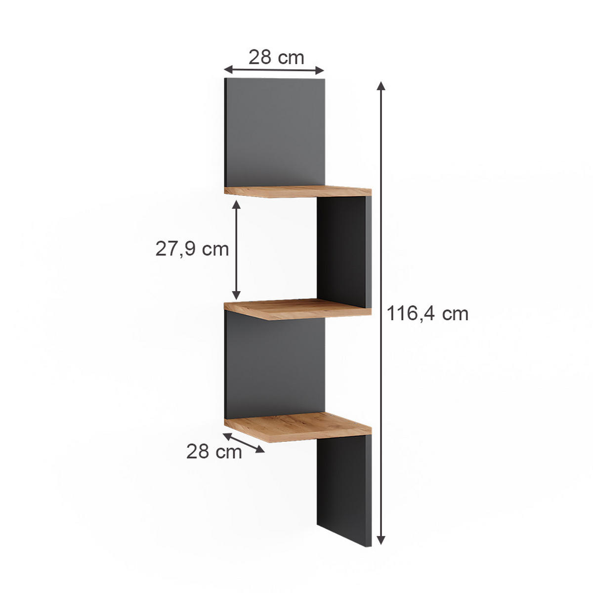 ECKREGAL Paolo Anthrazit 28 x 116.4 cm 2er Set - Anthrazit/Eiche Wotan, Holzwerkstoff (28/116.4/28cm) - Vicco