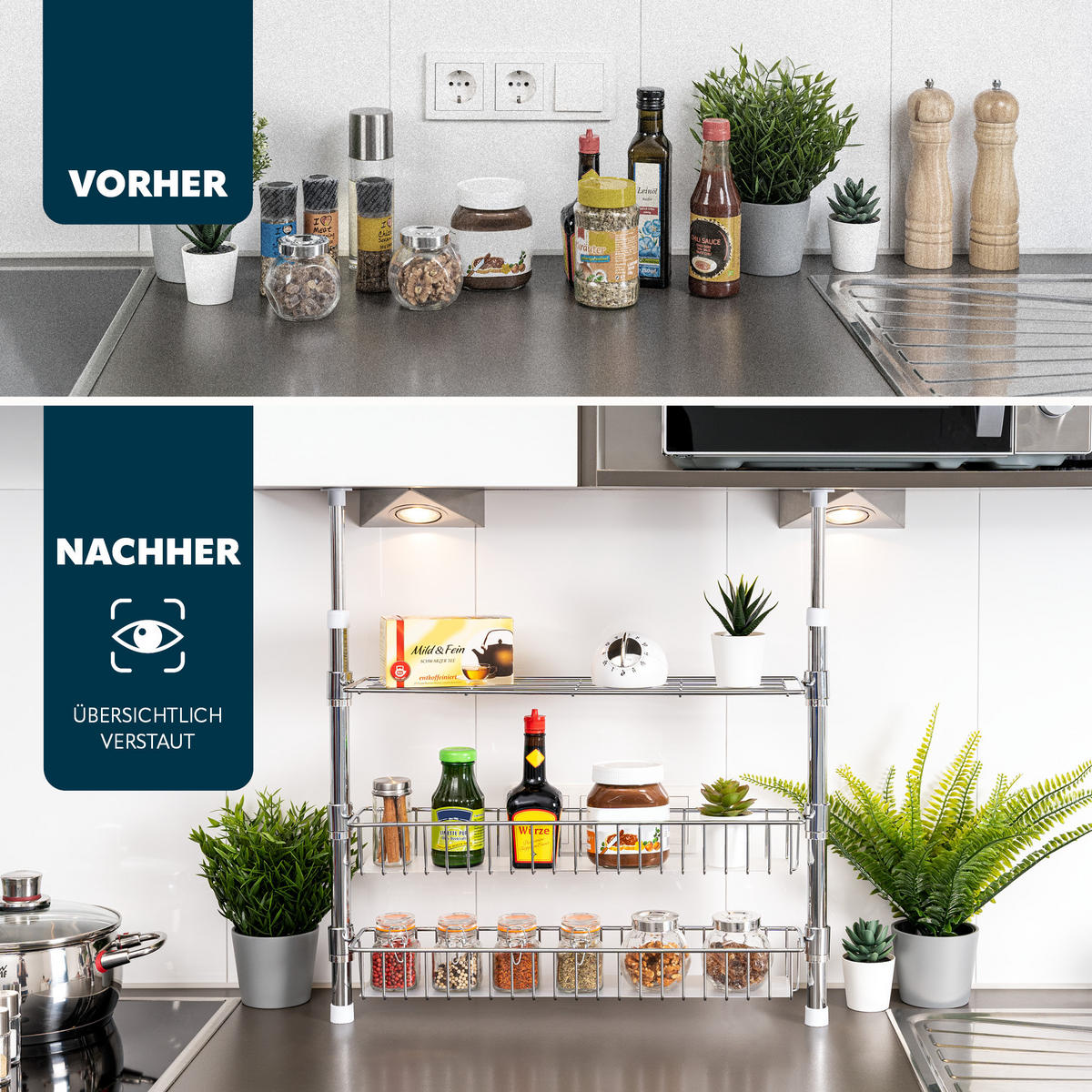 TELESKOP-GEWÜRZREGAL, silber, Metall - Chromfarben, Metall (55/80/14cm) - bremermann