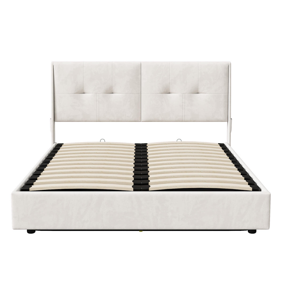 POLSTERBETT 160/200 cm, Beige, Samtbezug, LED-Kopfteil & Bettkasten - Schwarz, Metall - SHOPENTRA
