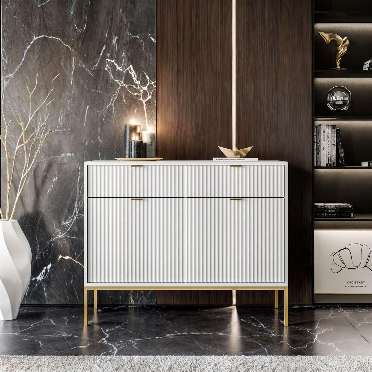 KOMMODE CORTADO GOLD KSZ104 MIT SCHUBLADEN WEISS - Weiß, Holzwerkstoff (104/83/39cm) - Lookway