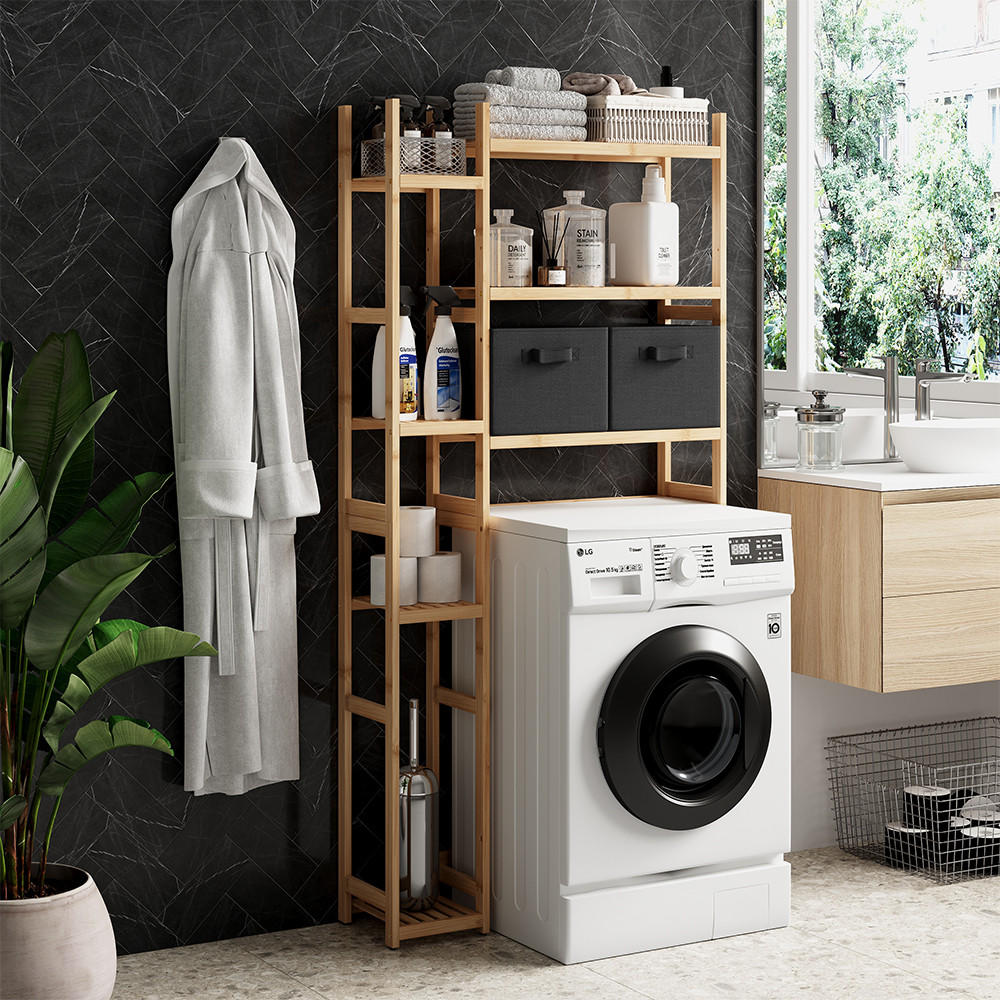 WASCHMASCHINENSCHRANK Bilbao Bambus 78.5 x 163 cm mit 2 Vliesschubladen - Grün, Holzwerkstoff (78.5/163/23.5cm) - Vicco