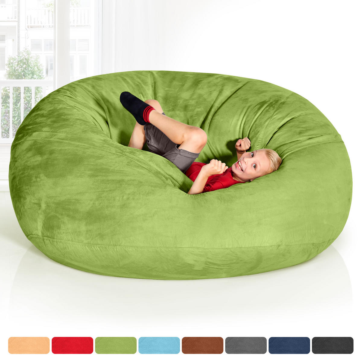 RIESEN-SITZSACK XXL JUMBO Velours 5ft - Grün, Textil (150/120/150cm) - Green Bean