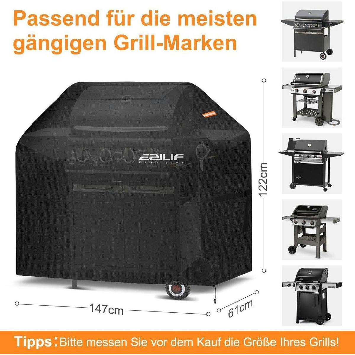 GRILLABDECKUNG Wetterfest 145 x 60 x 120 cm 600D Oxford-Gewebe - Schwarz, Textil (60/120/145cm)