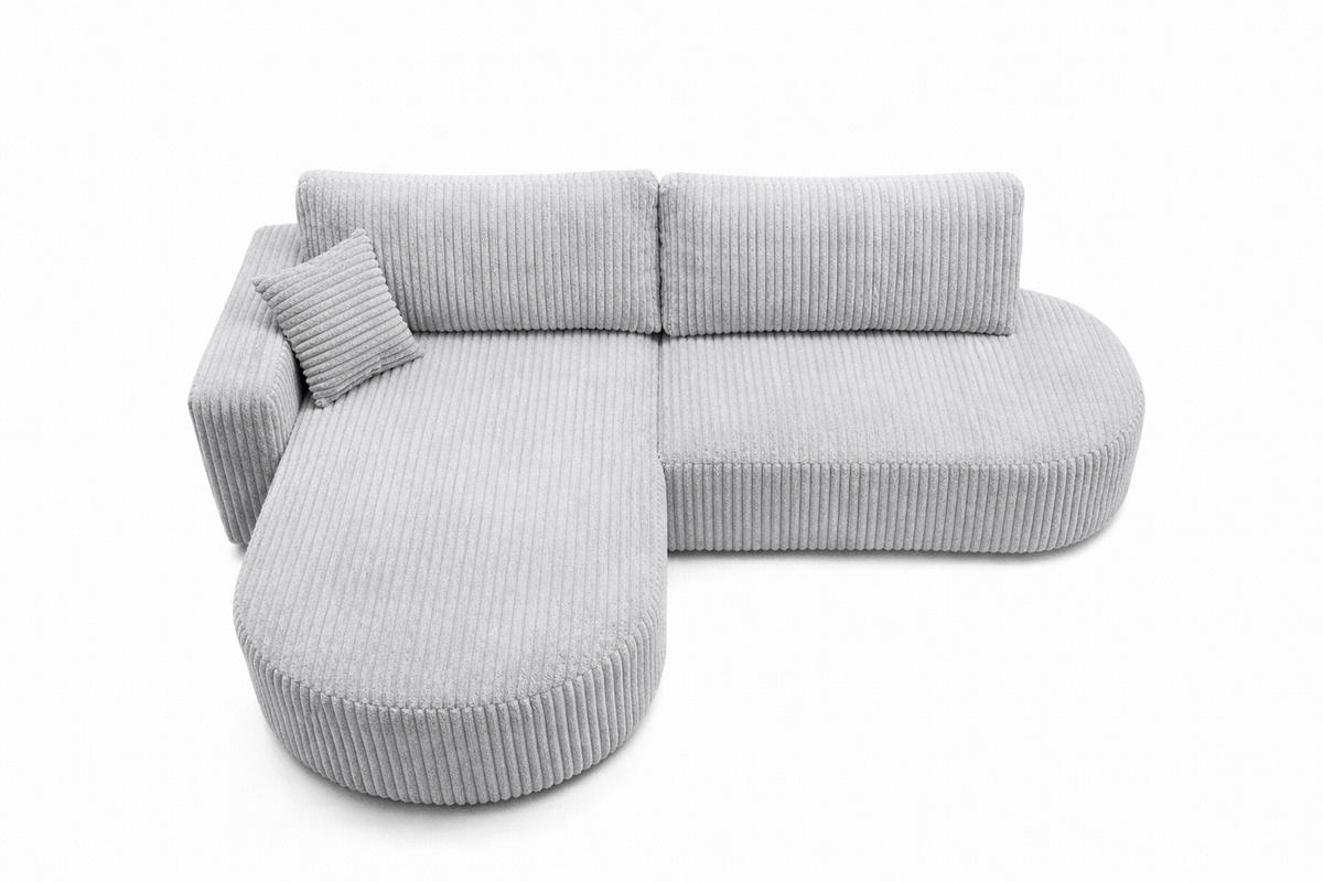 ECKSOFA Mit Schlaffunktion Und Bettkasten, Cordstoff Tilia, Grau, Links, ROUND ONE OPEN XL - Grau, Holz (262/175cm) - Kaiser Möbel