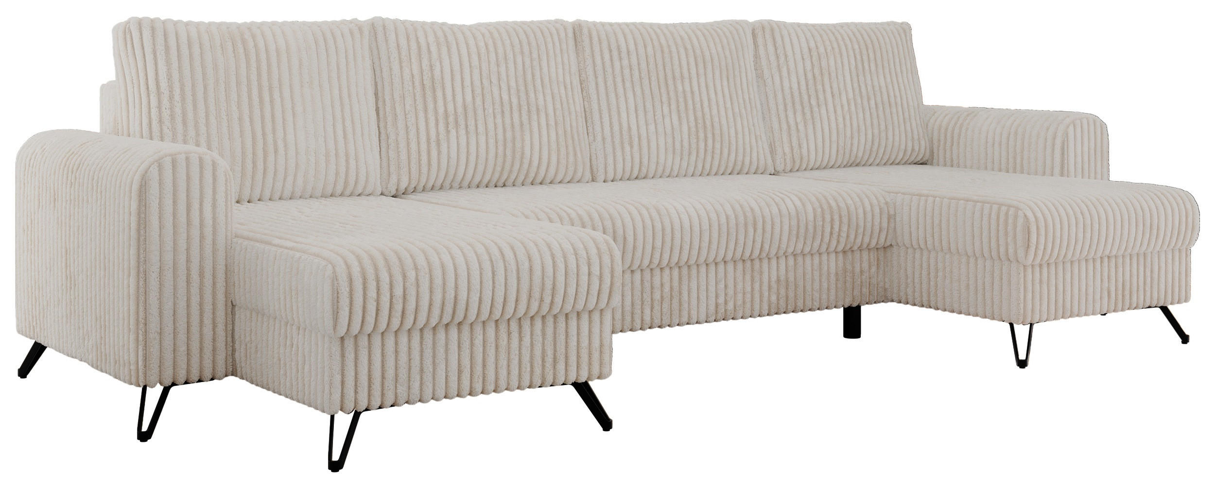 WOHNLANDSCHAFT AXEL U Cord Beige - Beige/Schwarz, Textil/Metall (312/90/140cm) - MKS