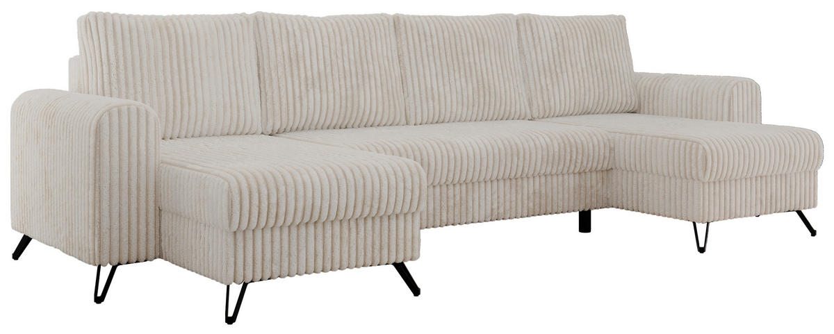 WOHNLANDSCHAFT AXEL U Cord Beige - Beige/Schwarz, Textil/Metall (312/90/140cm) - MKS