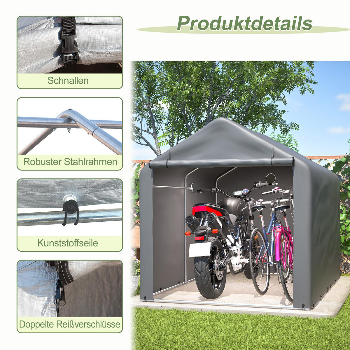FAHRRADGARAGE, Reißverschlusstür Lagerzelt - Silberfarben, Metall (160/165/220cm) - BEXEVUE