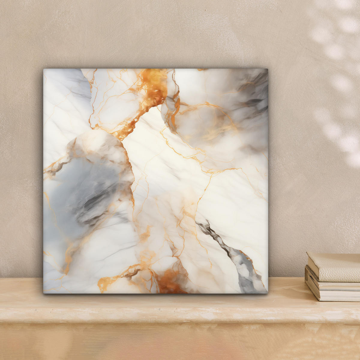 LEINWANDBILD Marmor - Grau - Gold 20x20 cm - Weiß, Textil (20/20cm) - MuchoWow