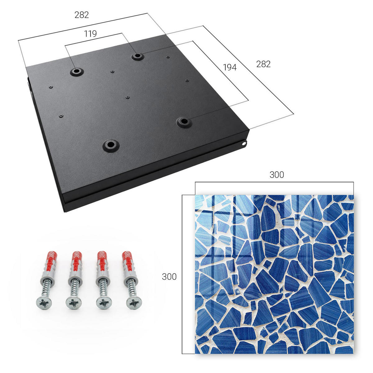 SCHLÜSSELBOX Schwarz 30x30 cm- Türöffnung nach rechts - Blaues Mosaik - Blau, Metall (30/30/5cm) - TULUP