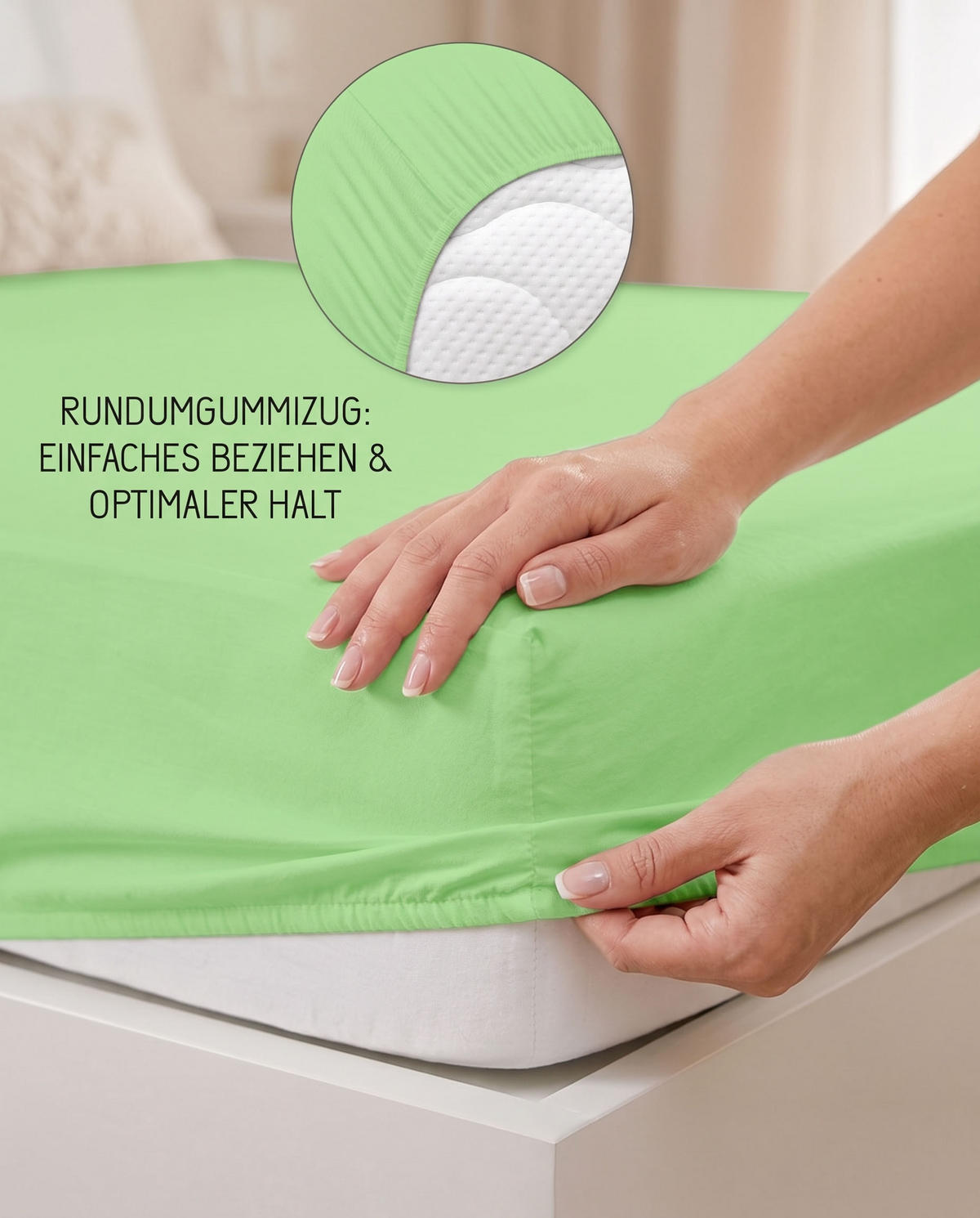 SPANNBETTTUCH Basic Jersey hellgrün, 90x190 cm - 100x200 cm - Hellgrün, Textil (100/200cm) - biberna