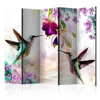PARAVENT Akustik 5-tlg 225x172 cm Kolibri Blumen Natur - Multicolor, Holz/Textil (225/172/3cm) - Muralo