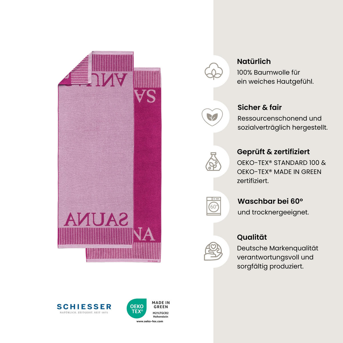 SAUNATUCH Rom - 75 x 200 cm - Fuchsia - Violett, Textil (75/200cm) - SCHIESSER