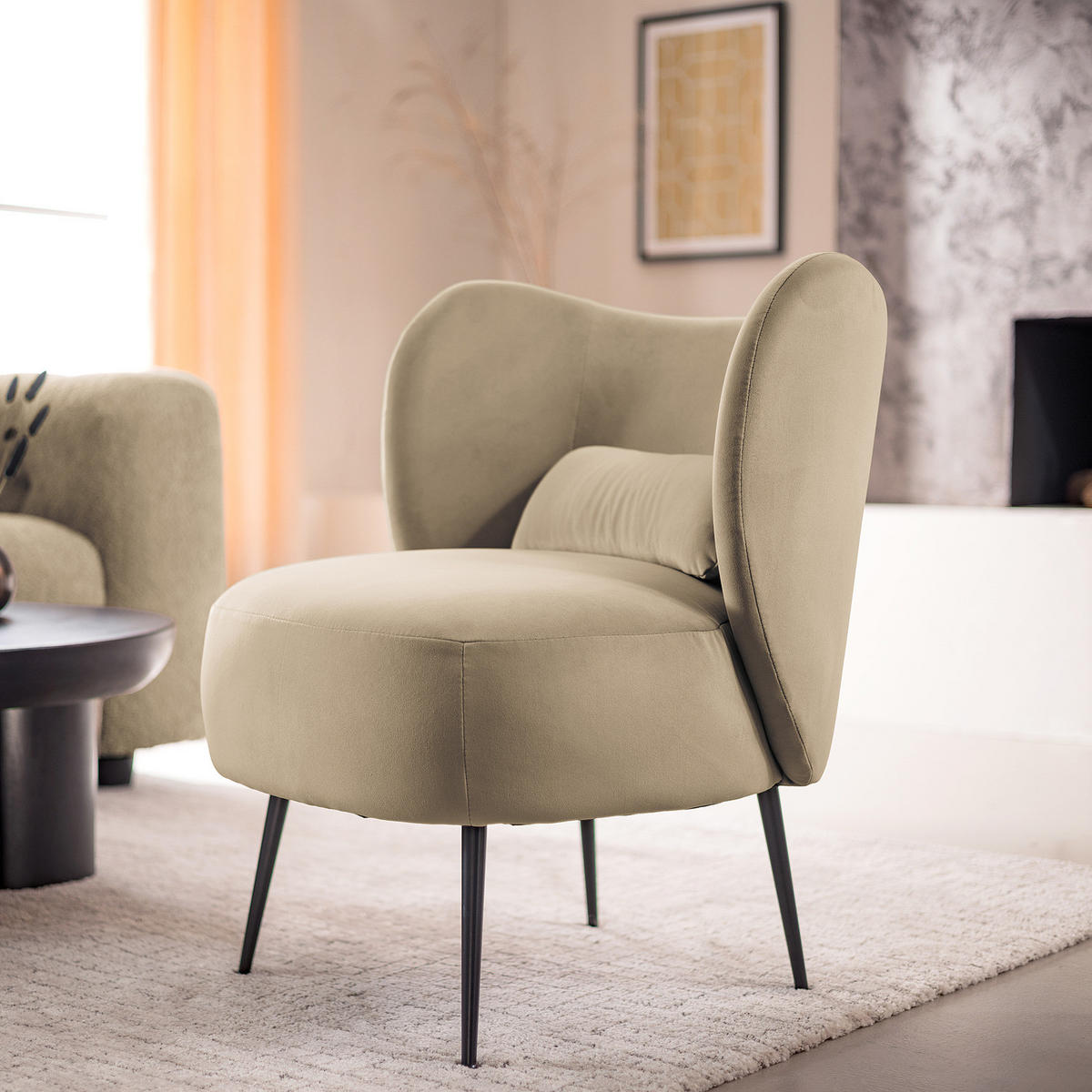 LOUNGESESSEL - Taupe/Schwarz, Textil/Metall (61/79/71cm) - home24