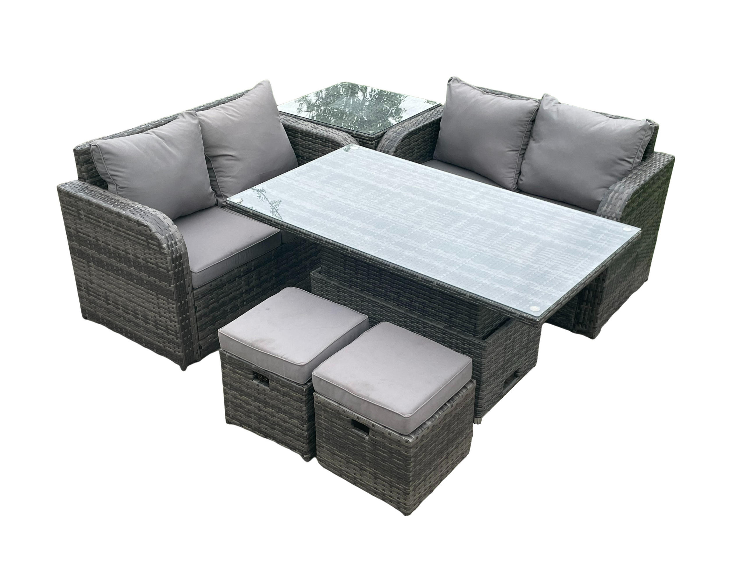 GARTENMÖBELSET Polyrattan 6-Sitzer - Dunkelgrau, Metall - Fimous