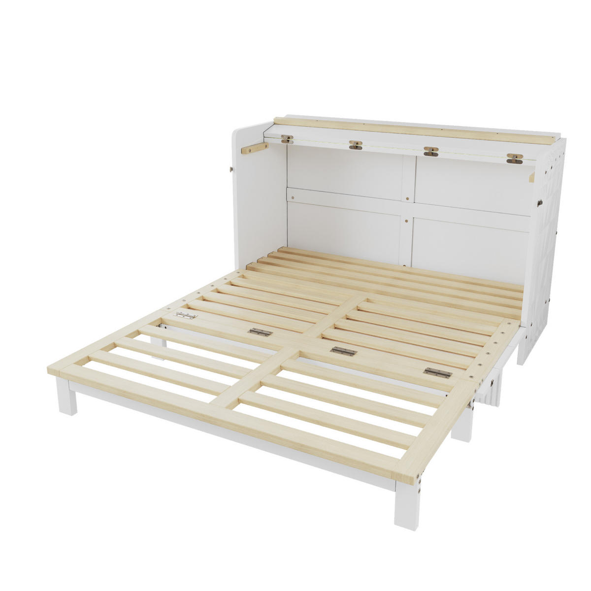 SCHRANKBETT aus MDF 140x200 cm Weiß mit USB, Steckdose, LED-Beleuchtung, Schubladen und Hochglanzfront - Weiß, Holzwerkstoff (90/200cm) - Modfu