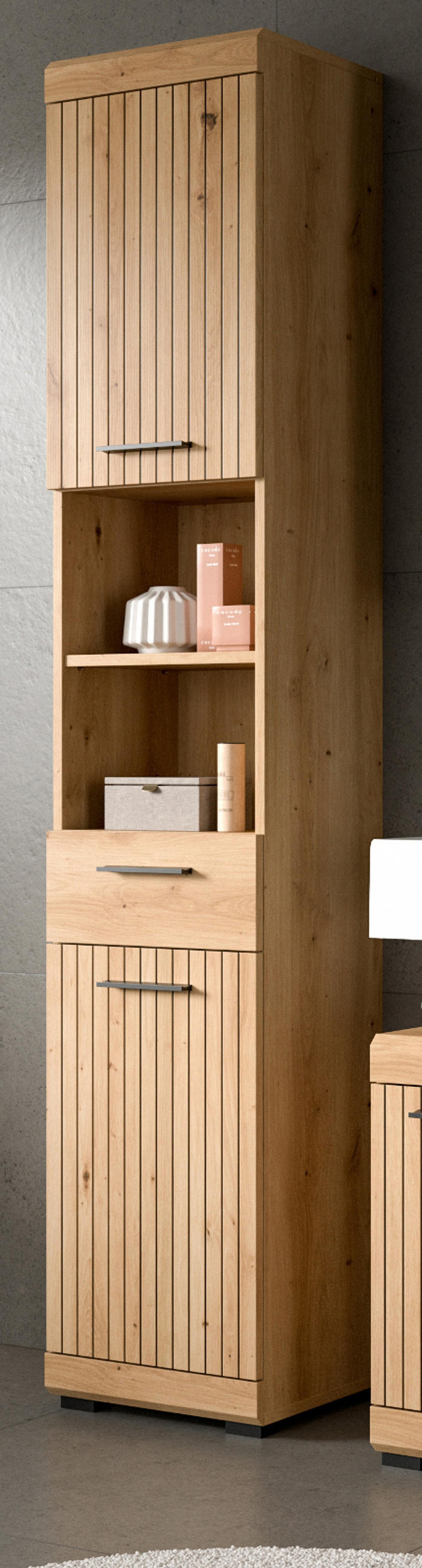 HOCHSCHRANK Eiche Artisan 37 x 191 cm, Badschrank in modernem Design - Schwarz/Eiche Artisan, Holzwerkstoff/Kunststoff (37/191/31cm) - Inn.Furn