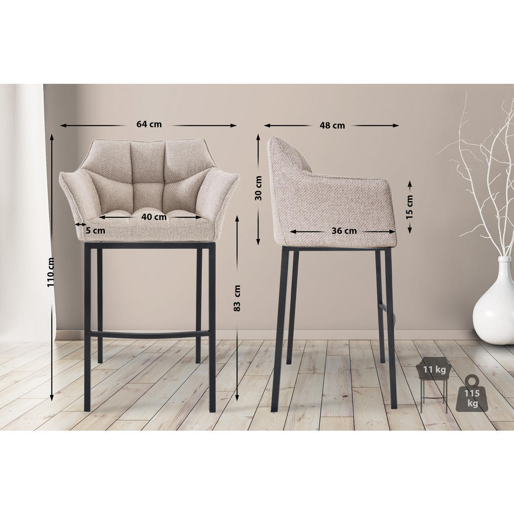 Thumbnail - CLP Barhocker, Creme, Schwarz, Textil, 64x110x48 cm, Esszimmer, Barmöbel, Barhocker