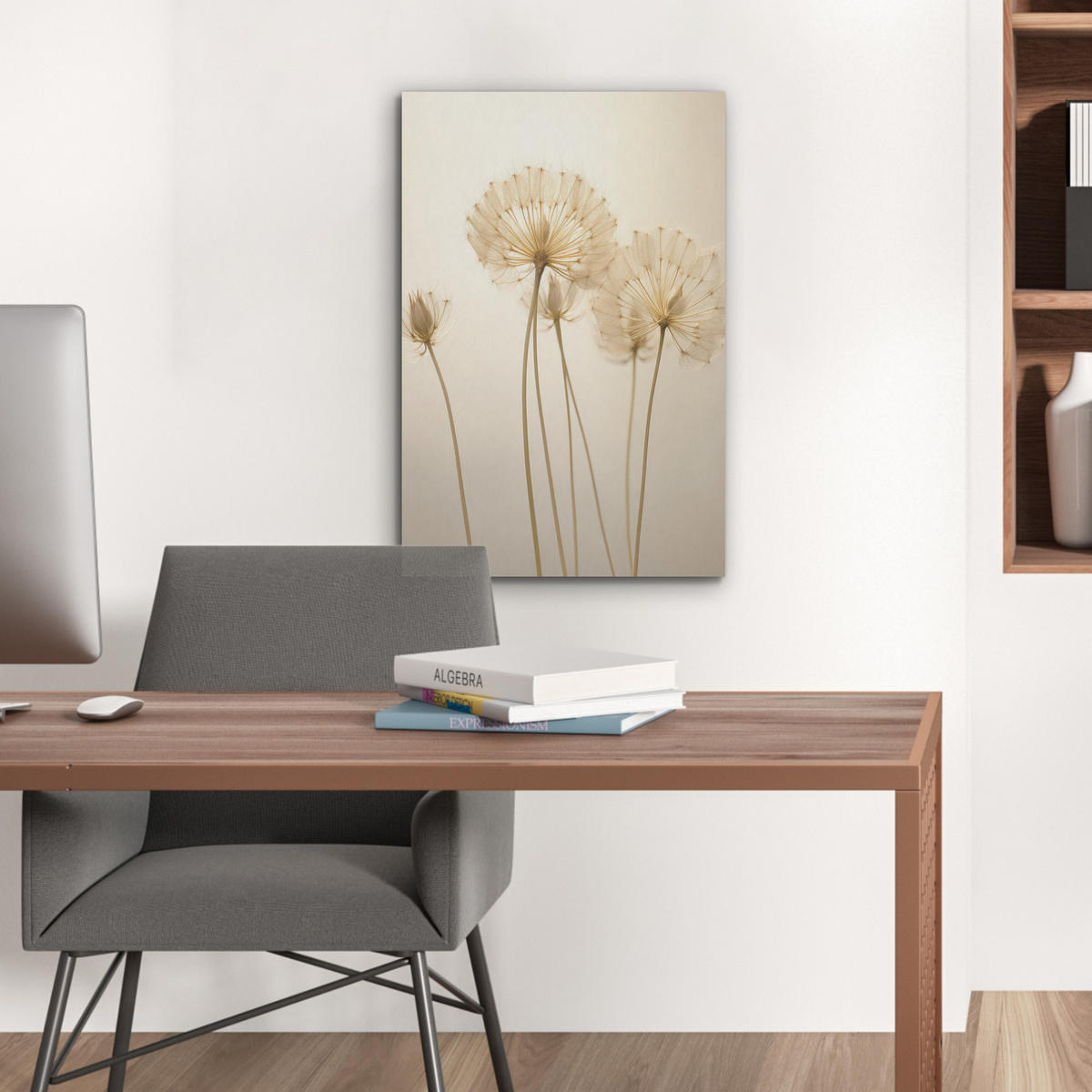 AKUSTIKBILD Sonnenlicht - Löwenzahn - Botanisch - Blumen Kunstdruck Schlafzimmer 50x70 cm - Creme, Kunststoff (50/70/0.9cm) - MuchoWow
