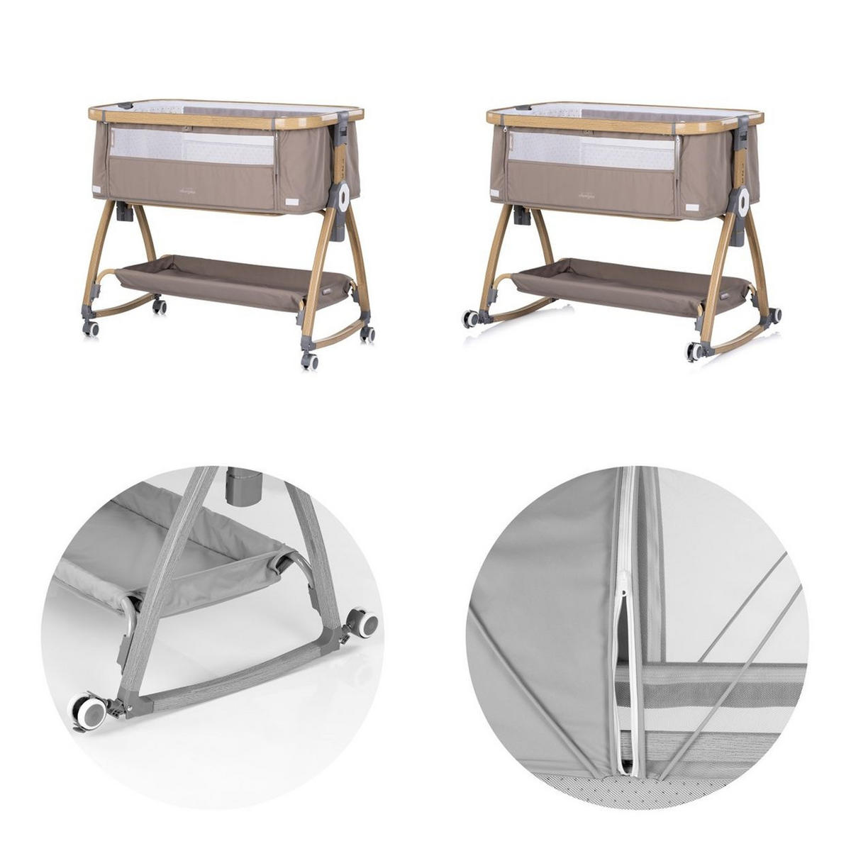 BEISTELLBETT Charisma braun 84 x 49 cm, Wiegenfunktion, höhenverstellbar, Anti-Reflux, Moskitonetz - Braun, Metall (49/84cm) - Chipolino
