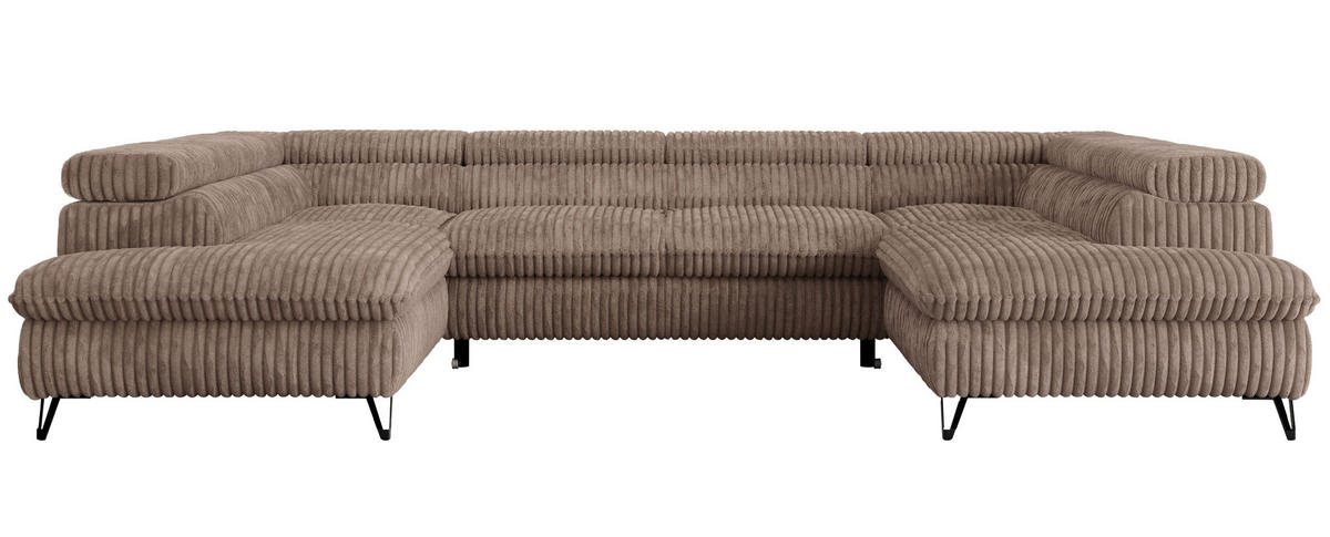 WOHNLANDSCHAFT PETER U Cord Braun - Schwarz/Braun, Textil/Metall (346/76/208cm) - MKS