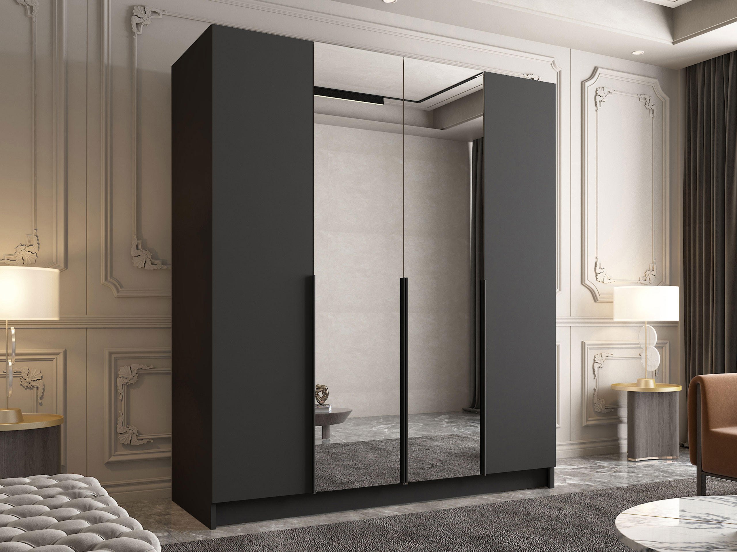 KLEIDERSCHRANK Santi II - Schwarz, Holzwerkstoff/Metall (200/215/58cm) - MIRJAN24