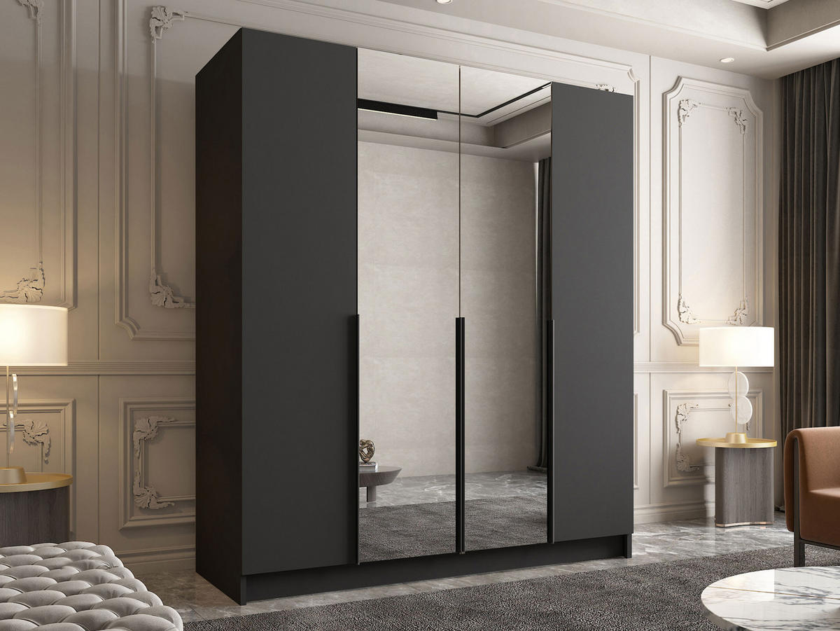 KLEIDERSCHRANK Santi II - Schwarz, Holzwerkstoff/Metall (200/215/58cm) - MIRJAN24