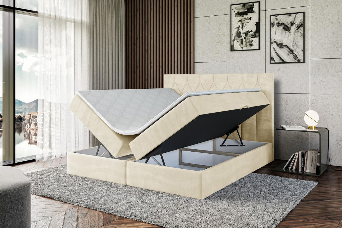 BOXBETT mit H4-Matratze und Lattenrost - VELANTO-BZ - 180x200 Beige - Beige, Holzwerkstoff (180/200cm) - ALTDECOR