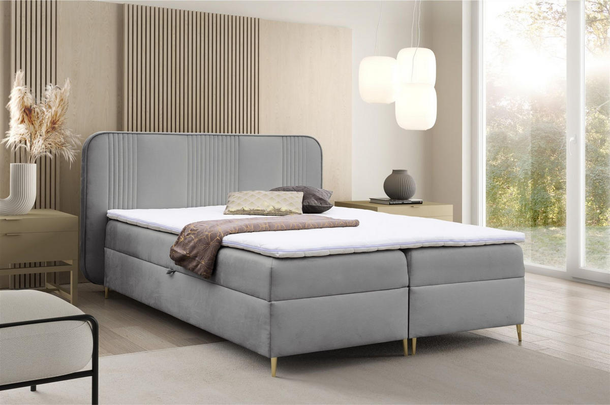 BOXBETT Avery Premium überlänge - Grau, Holzwerkstoff/Textil (140/220cm) - Fun Möbel