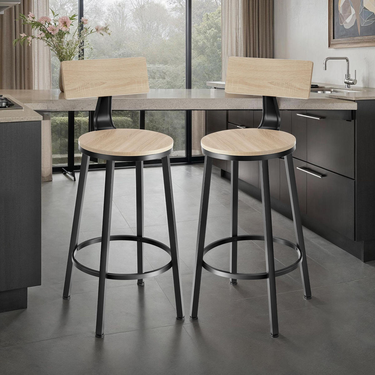 BARHOCKER 2er Set Poole,Sitzhöhe 74 cm,Industrial Holz hell - Naturfarben, Holzwerkstoff (46.5/104/46.5cm) - tectake