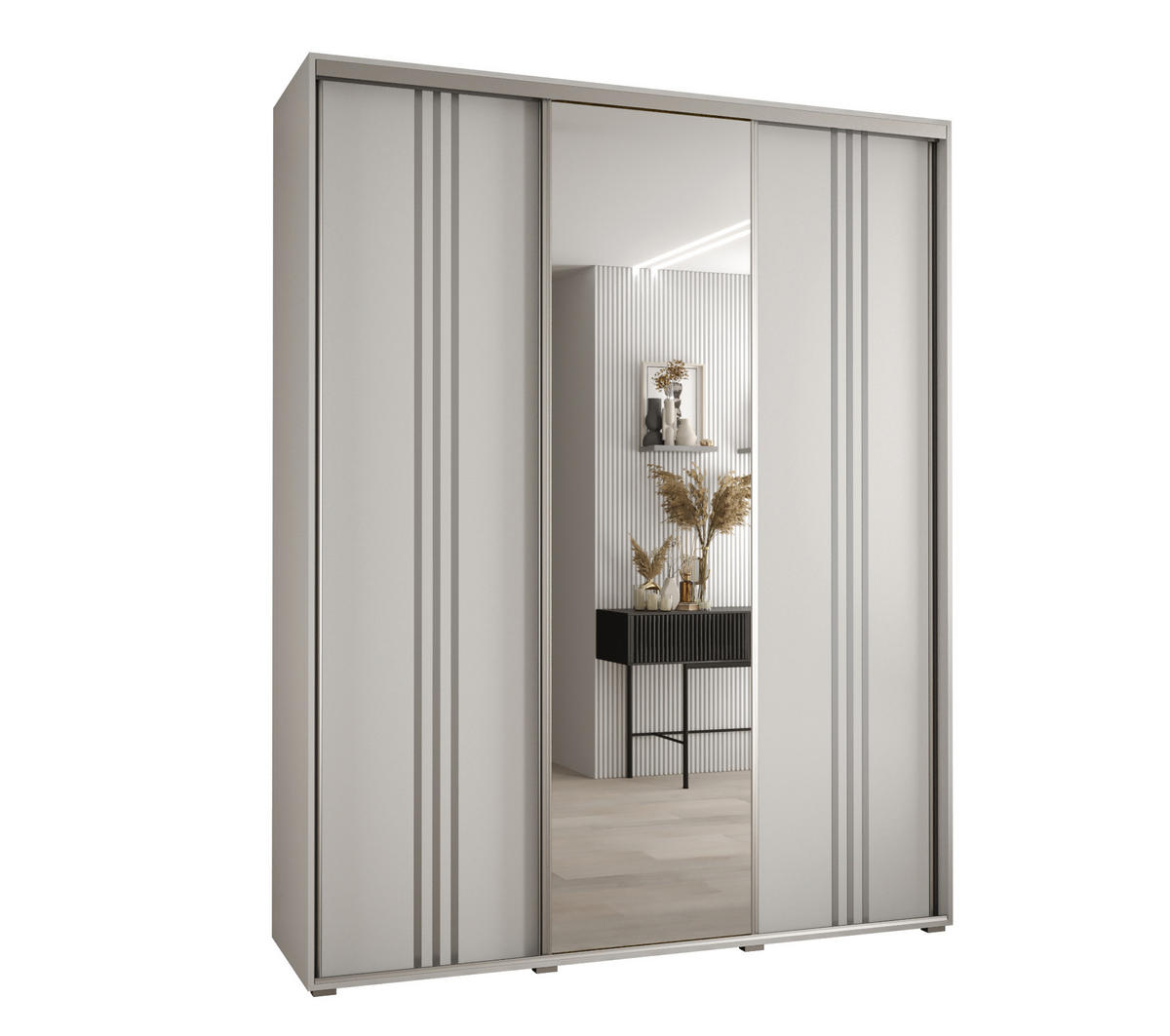 SCHWEBETÜRENSCHRANK 235,2/200/60 3-türig - Silberfarben/Weiß, Holz/Metall (200/235/60cm) - Abiks Möbel